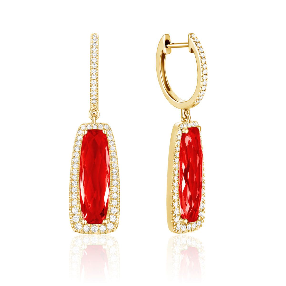 Dangle Gemstone Earrings with a halo of diamonds illuminating the playful gem for any special event