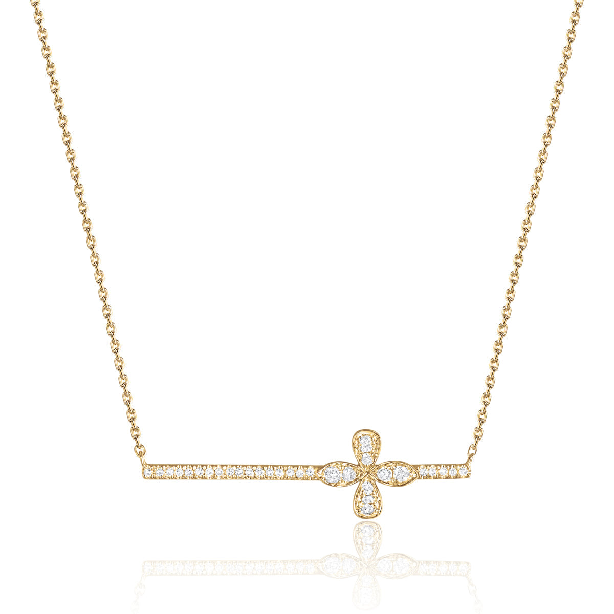 Intricate clover on a sleek bar and delicate chain offering a variety of style to your everyday