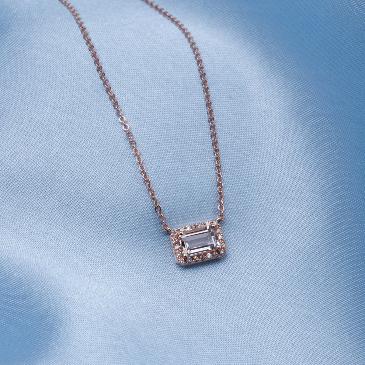 Emerald Cut Halo Necklace