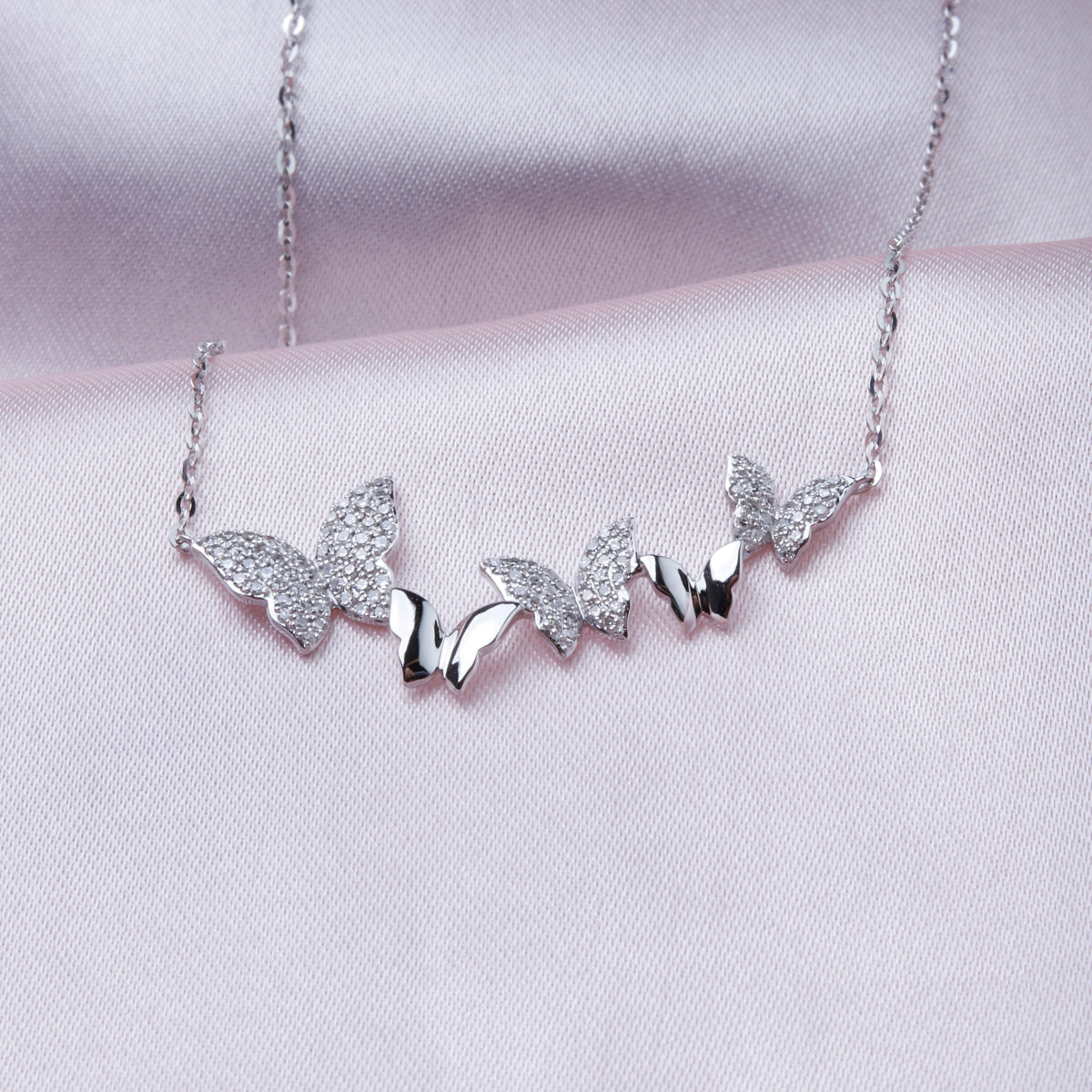 Butterflies Diamond Necklace, representation of opulence & elegance, decorated with shiny diamonds. 