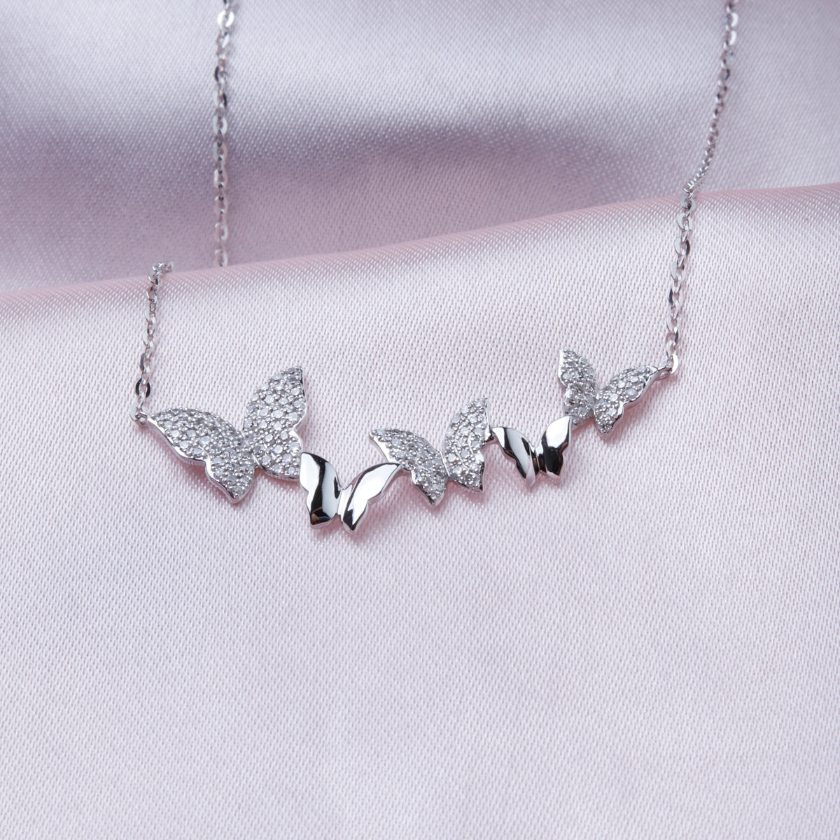 Butterflies Diamond Necklace, representation of opulence & elegance, decorated with shiny diamonds. 