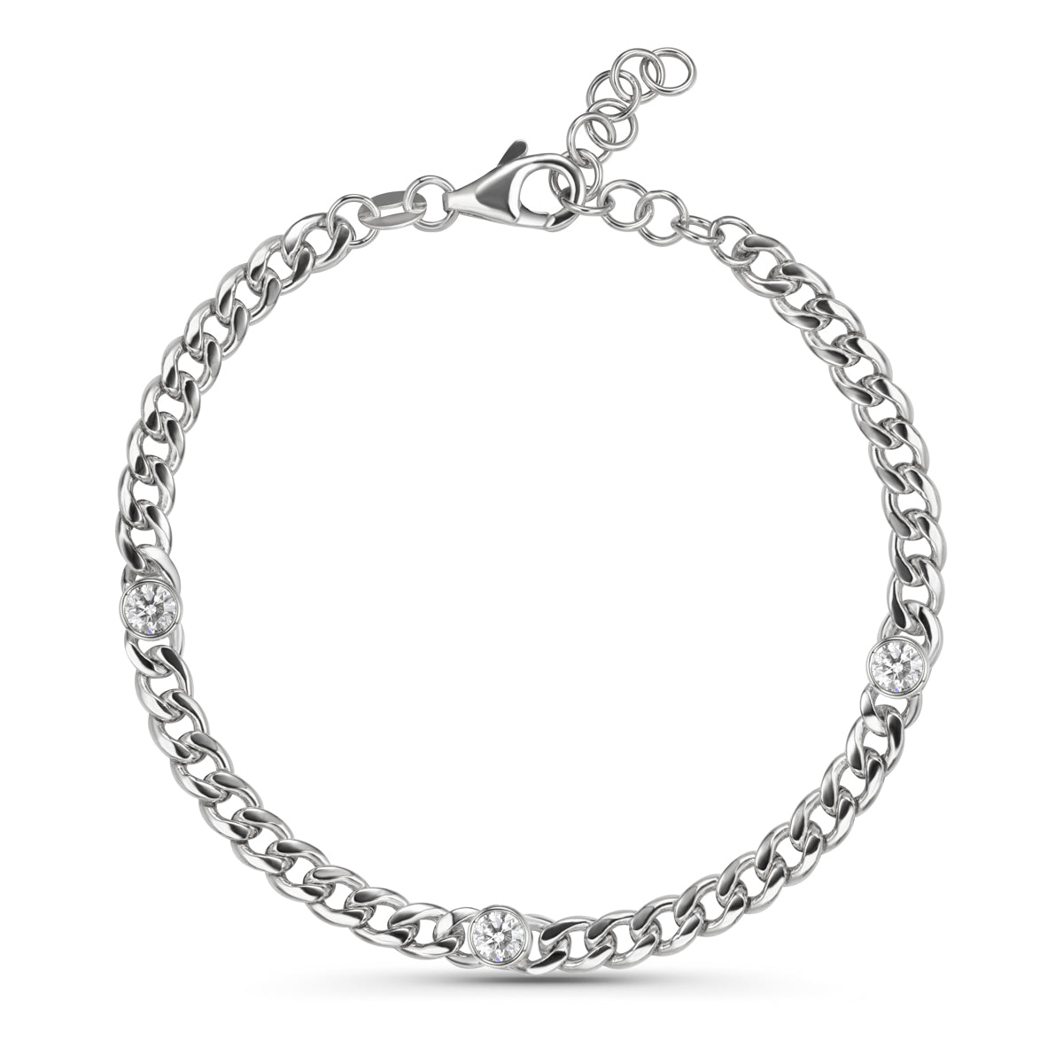 Diamond chain bracelet is a timeless piece made with a high polish finish and bezel design.