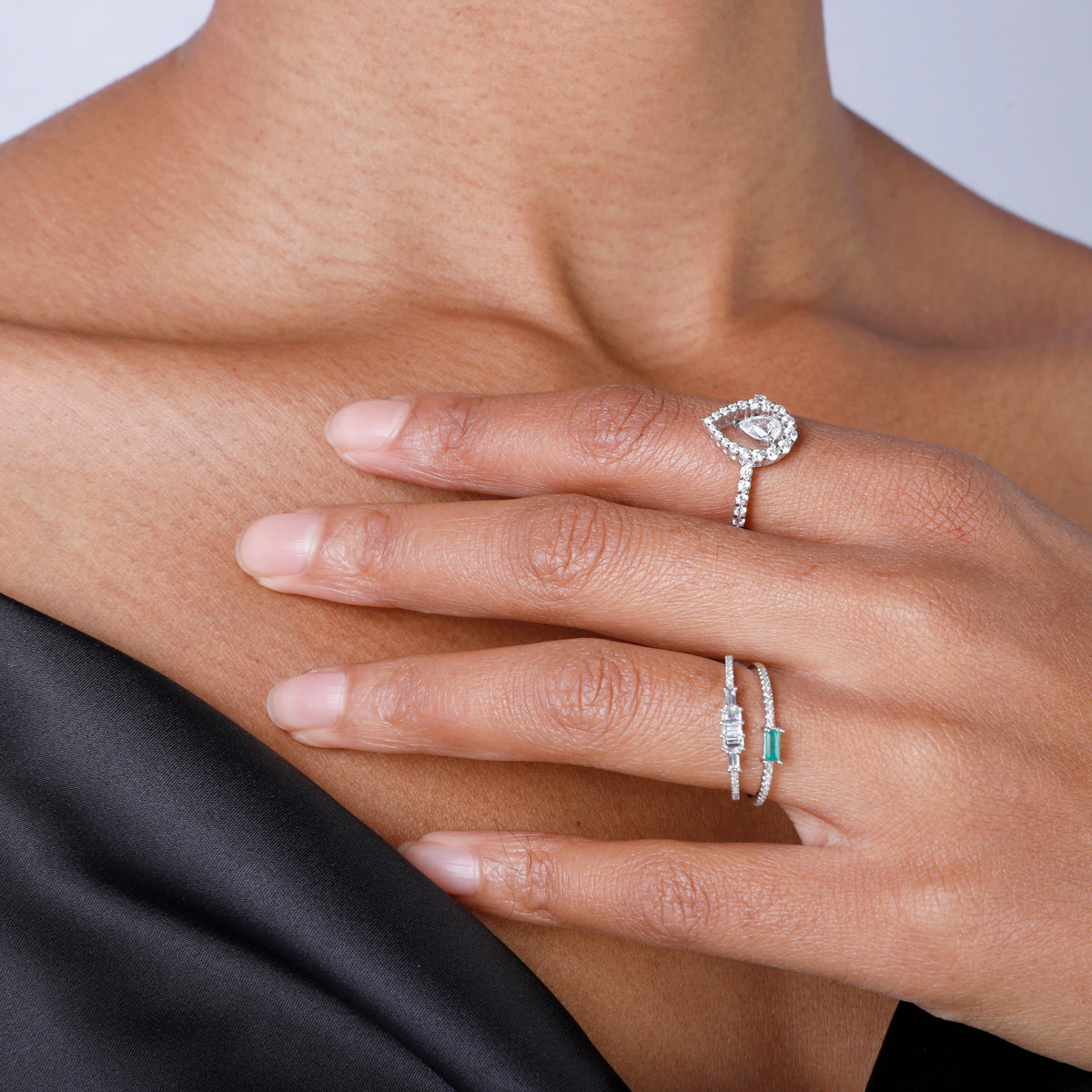 14K Diamond Ring, mesmerizing baguette cut diamonds are set on the sleek stackable band. 