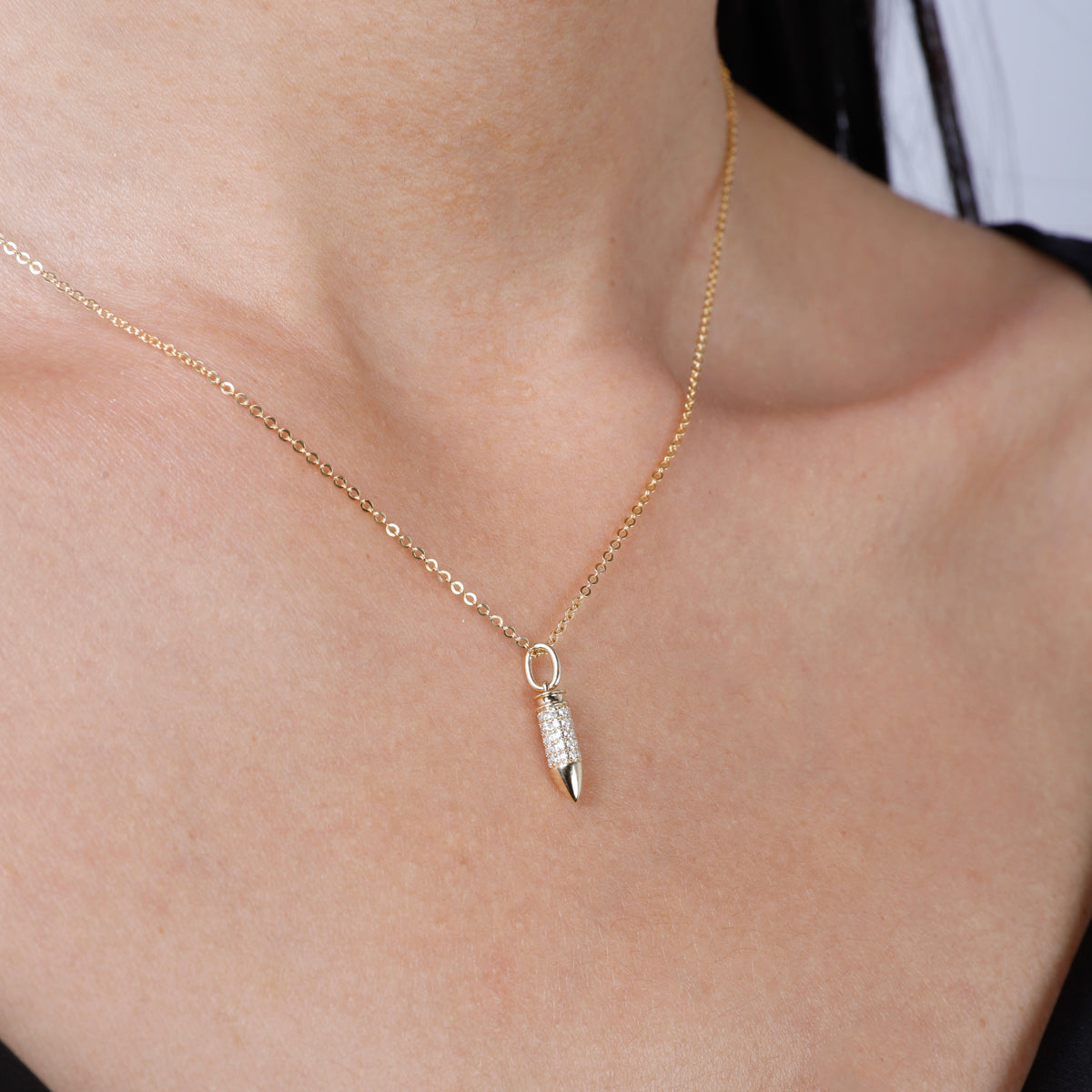 Pave Diamond Bullet Necklace