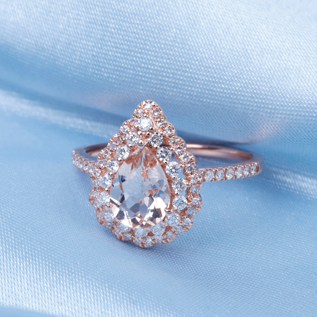 Double Halo Pear Shape Ring