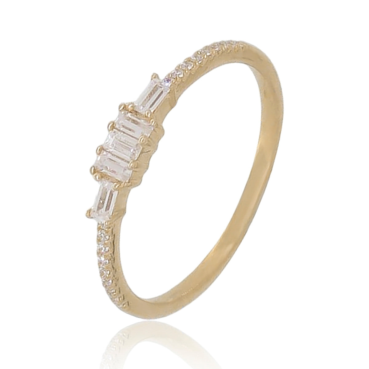 14K Diamond Ring, mesmerizing baguette cut diamonds are set on the sleek stackable band. 