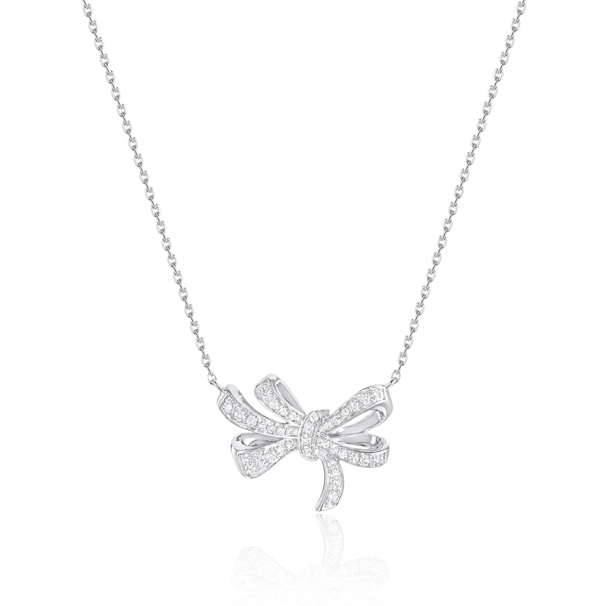 Bow Diamond Necklace immaculate craftsmanship, every detail of its bows with diamonds. 