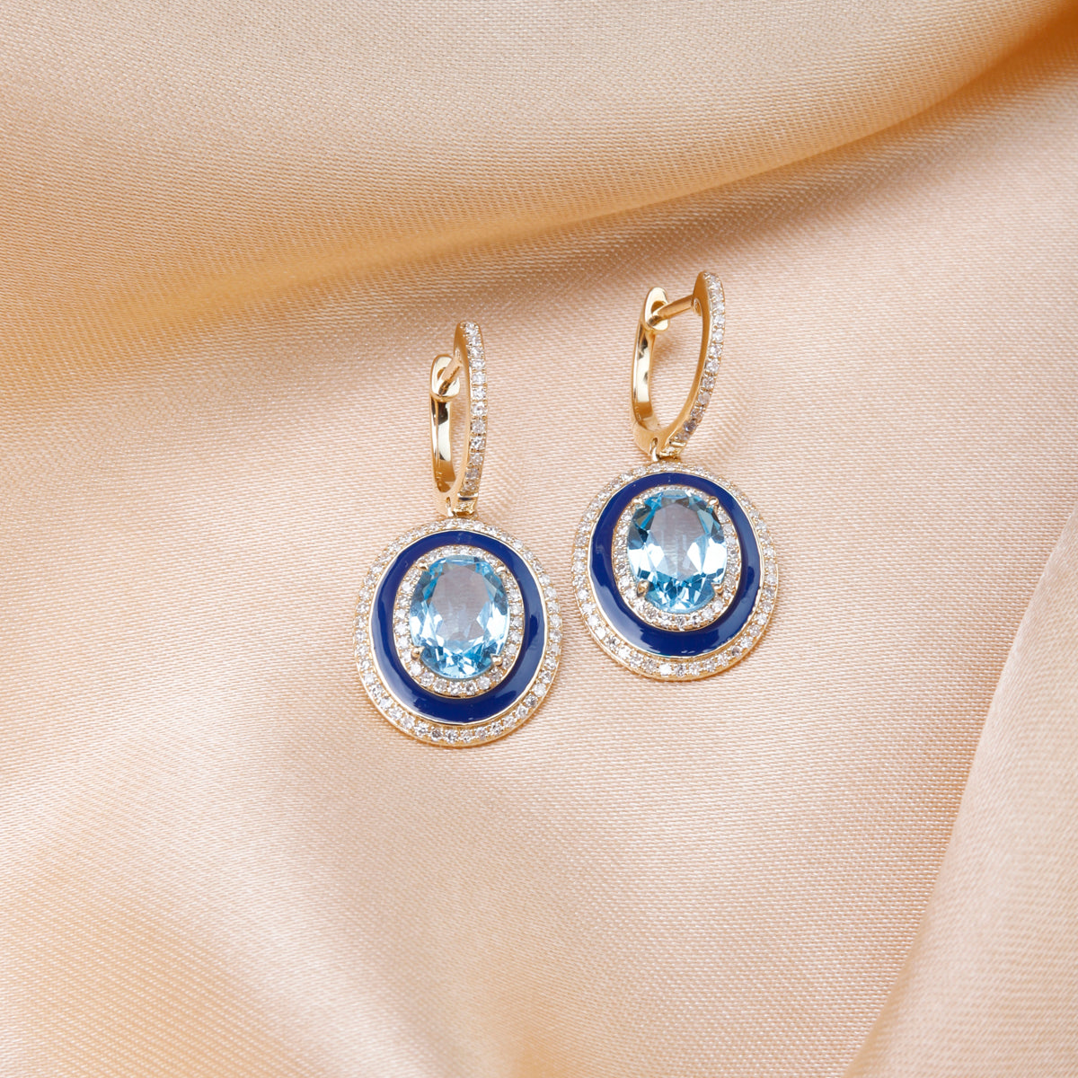 Enamel Halo Drop Earrings