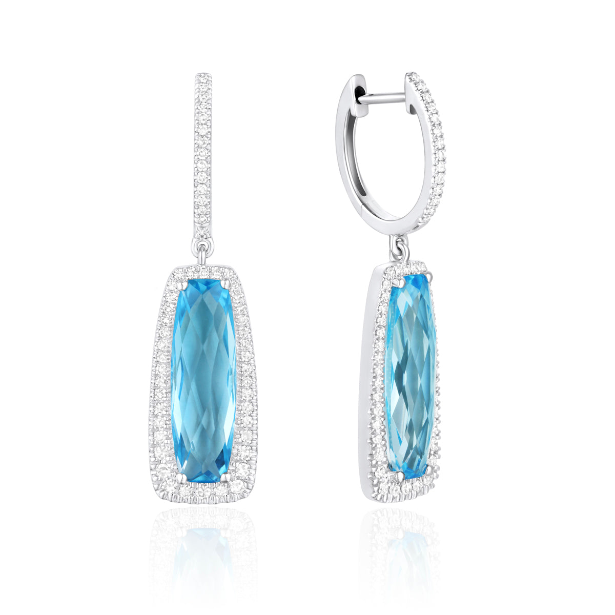 Dangle Gemstone Earrings with a halo of diamonds illuminating the playful gem for any special event