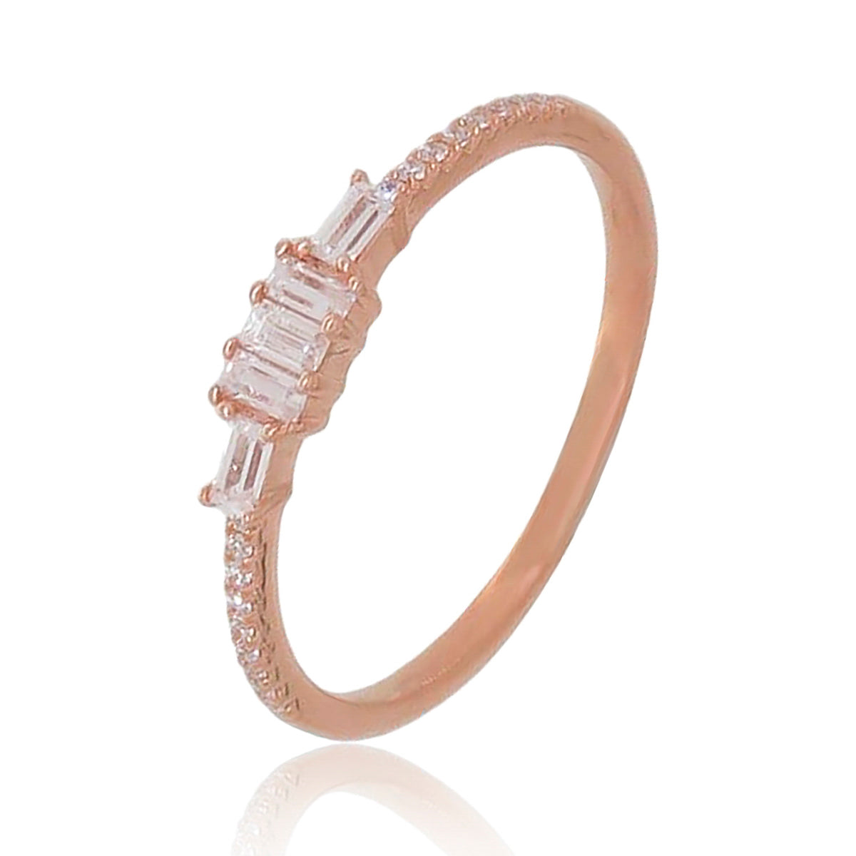 14K Diamond Ring, mesmerizing baguette cut diamonds are set on the sleek stackable band. 