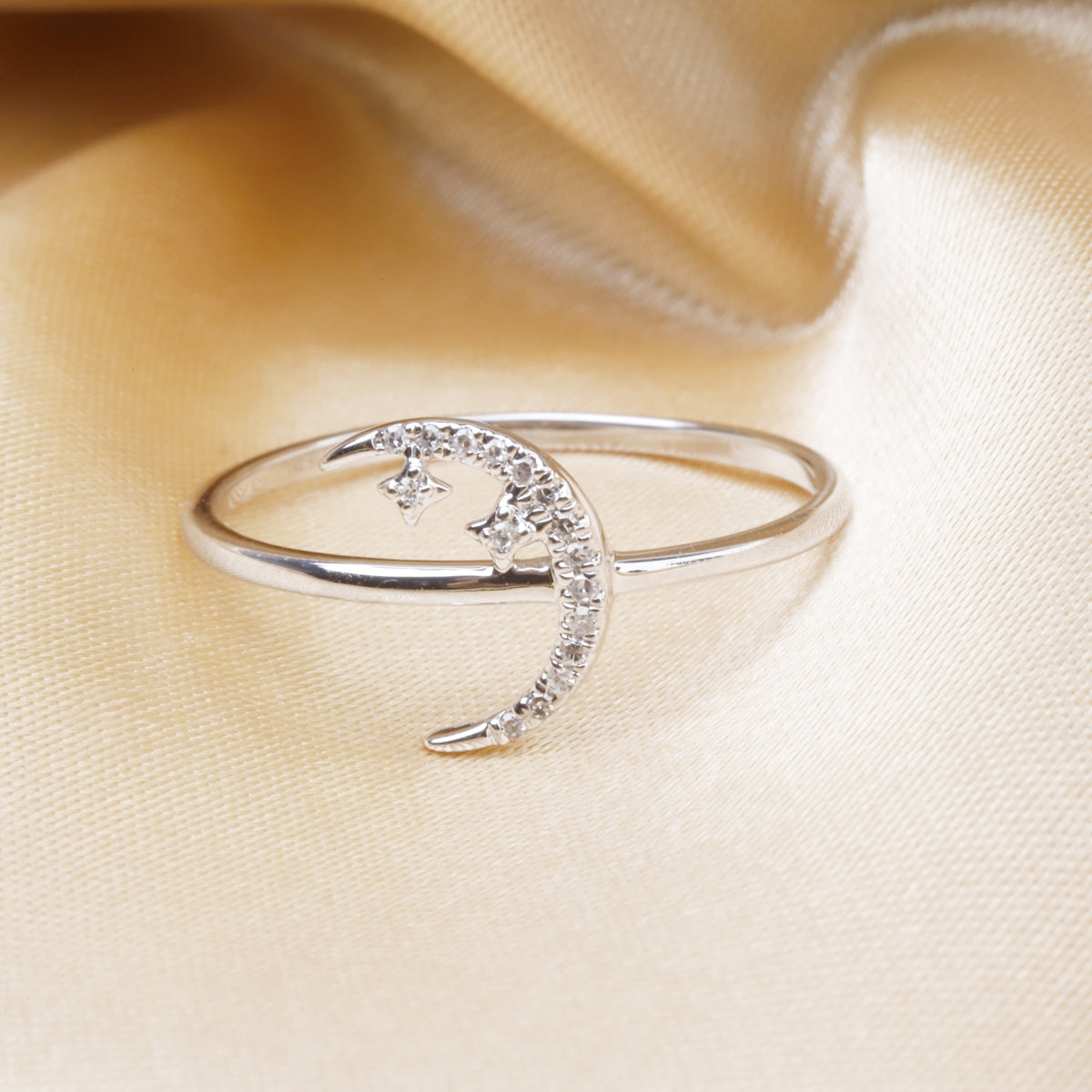 Delicate Moon Diamond Ring