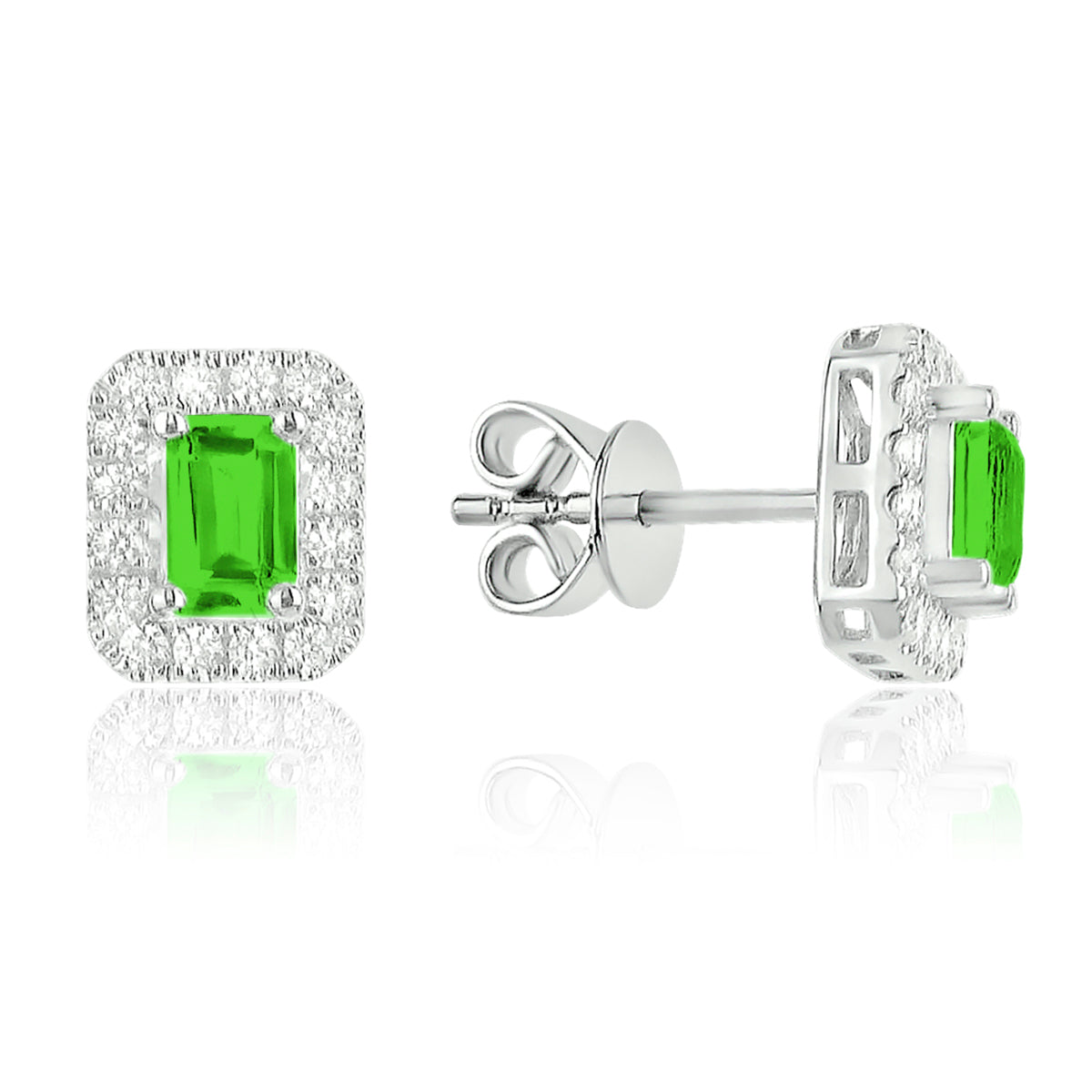 Mini Emerald Cut Halo Studs