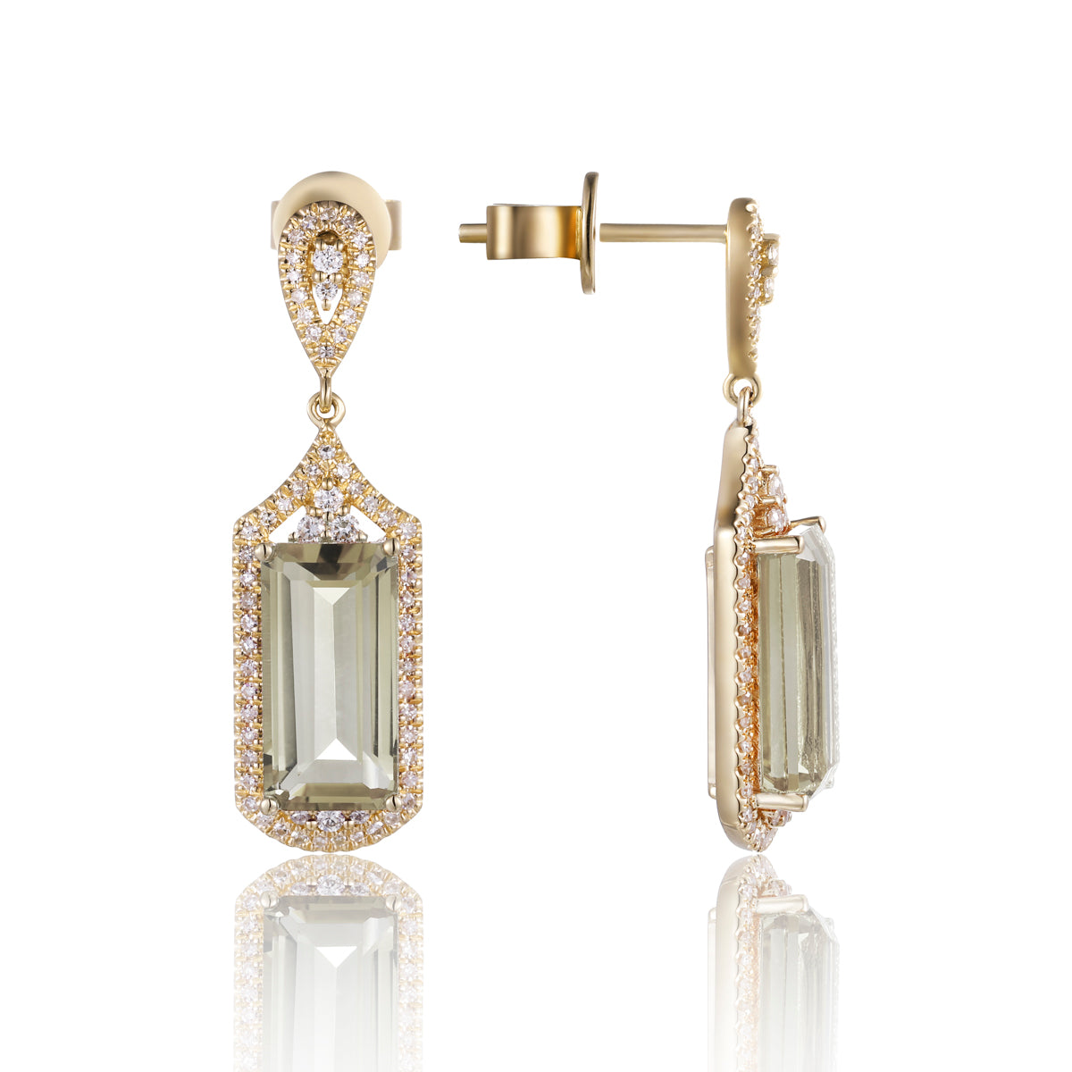 Elegant Art Deco Emerald Cut Earrings with stunning gemstone details. Variety of gemstone colors. 