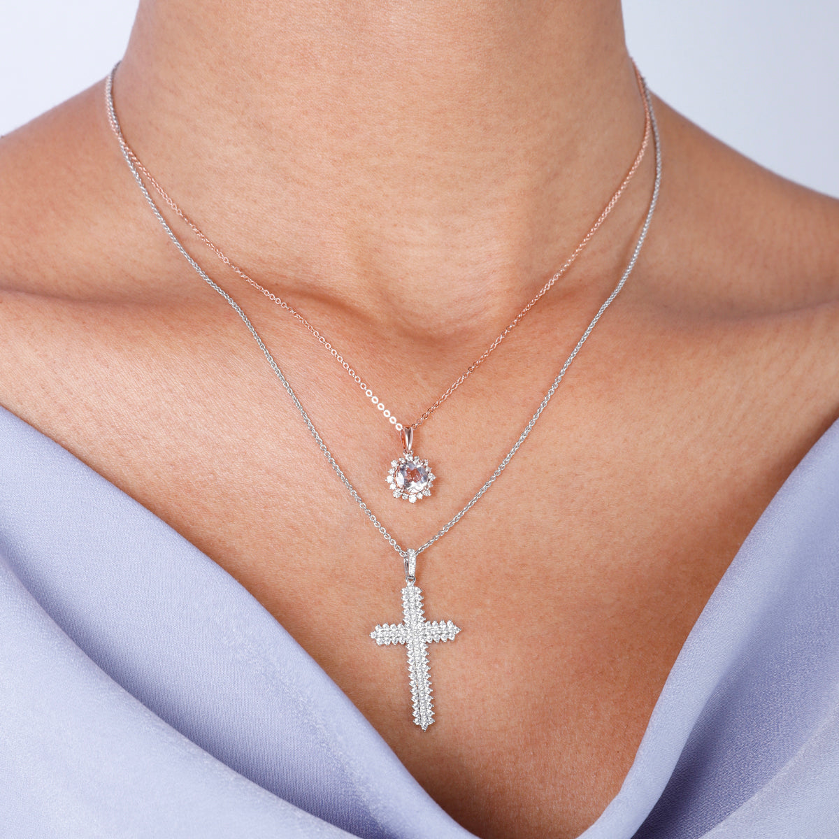 Beaded Cross Necklace has an array of diamonds along with its beaded design making it stand out. 