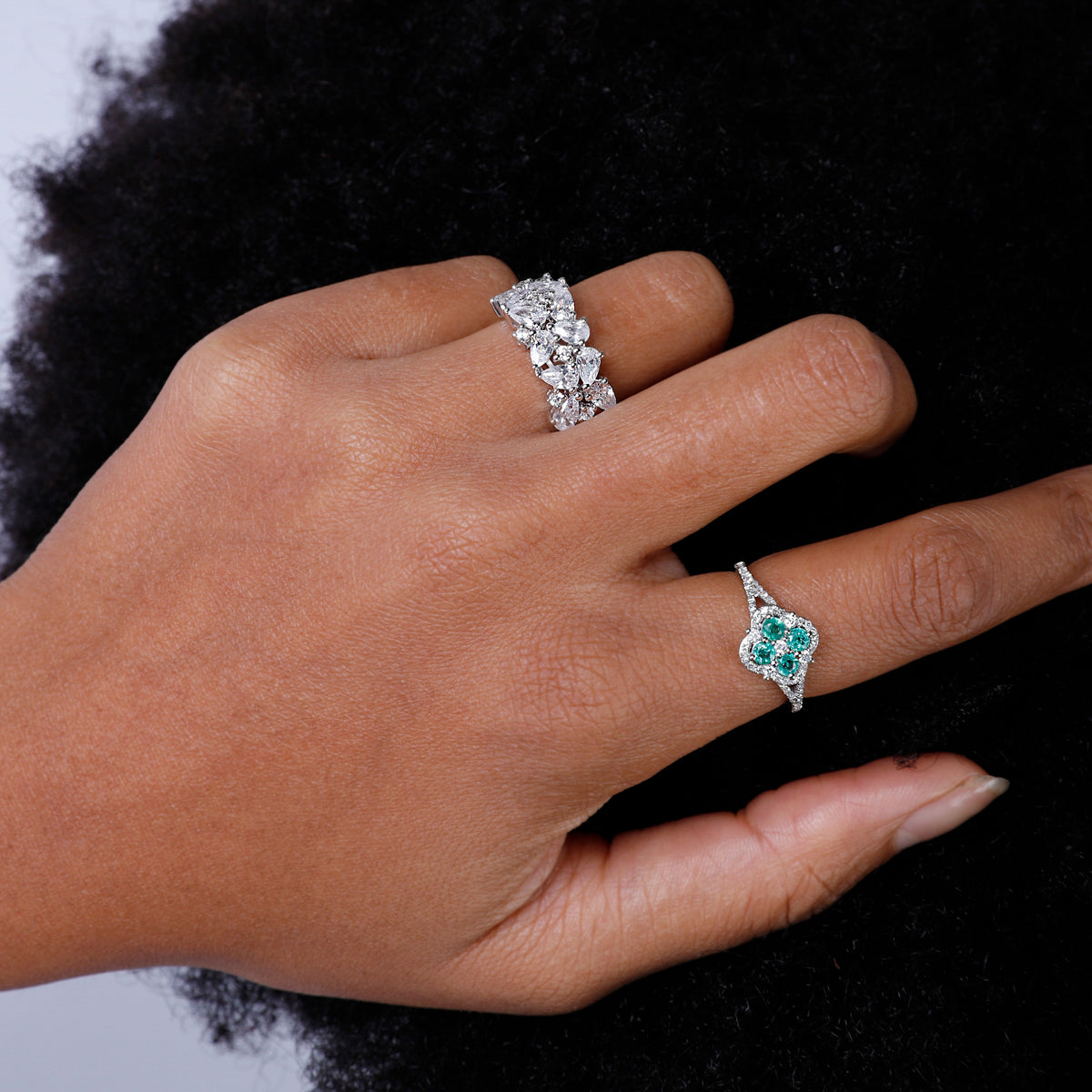 Make a statement with this Bold Cluster Ring. Crafted and encircled in shimmering diamond stones.