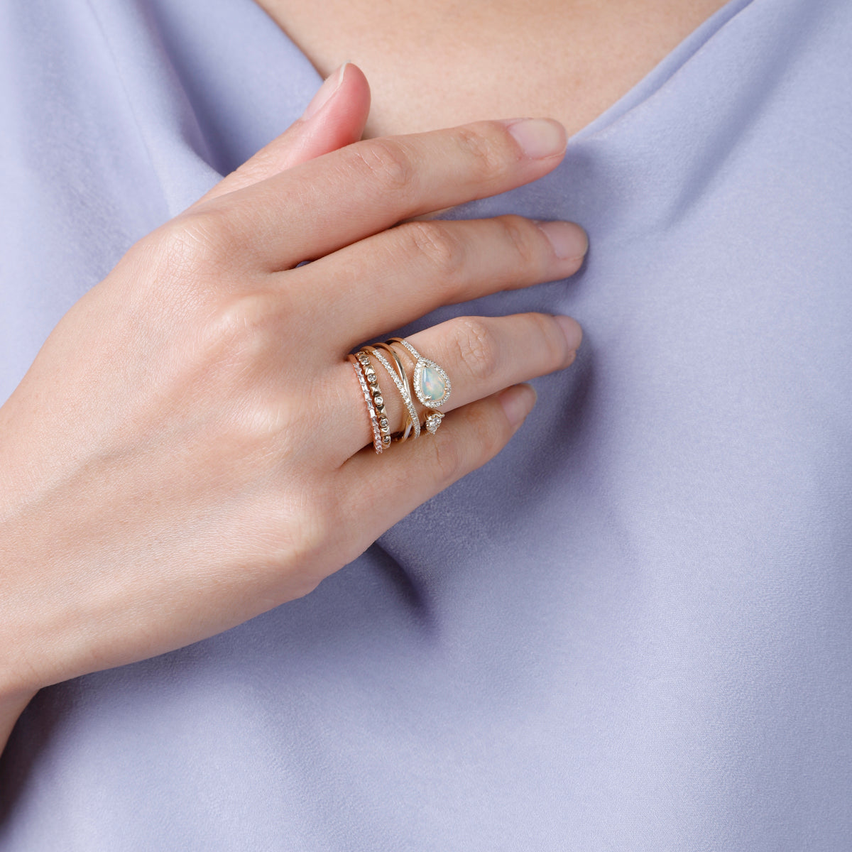 Wide Opal and X Ring