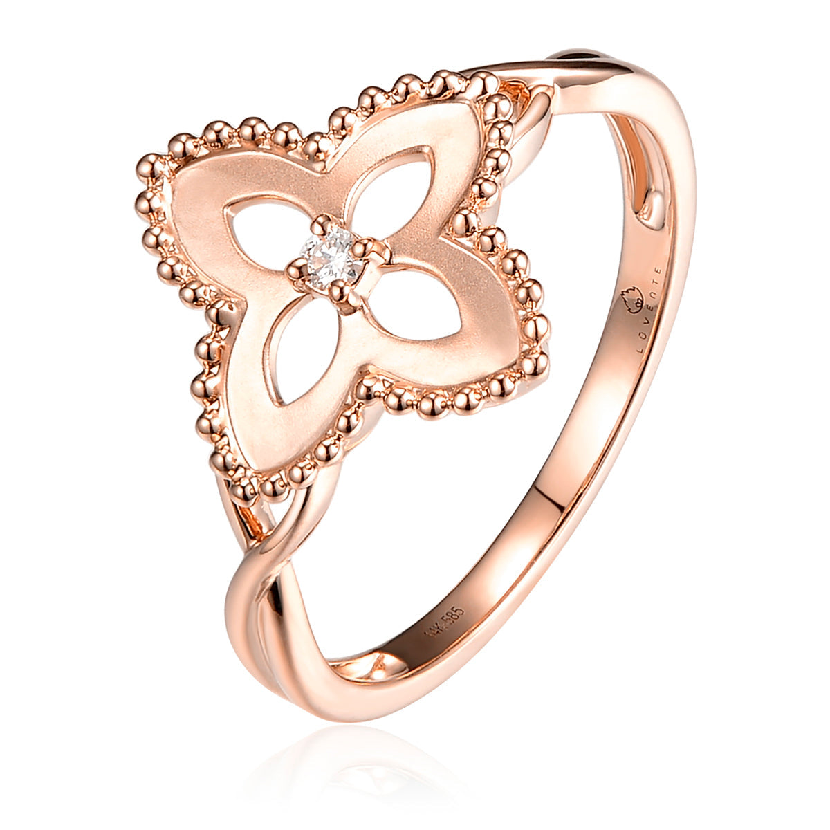 Beaded floral diamond ring entwined floral detailing and beaded details.