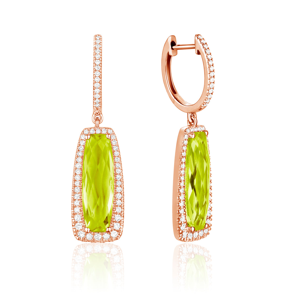 Dangle Gemstone Earrings with a halo of diamonds illuminating the playful gem for any special event