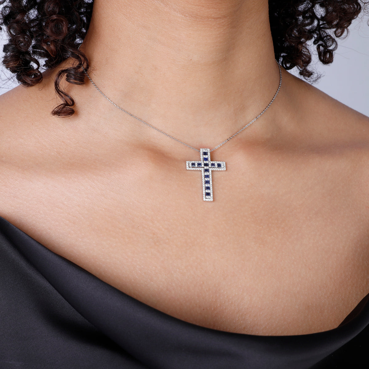 Art Deco Jewelry with our Precious Cross Necklace. Elevate your style with precious stones. 