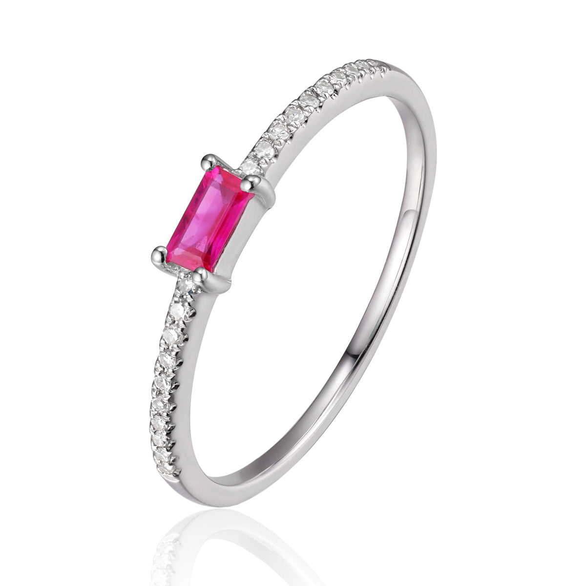 Baguette Stacking Ring has a diamond cluster on an eternity band. A variety of precious stones. 