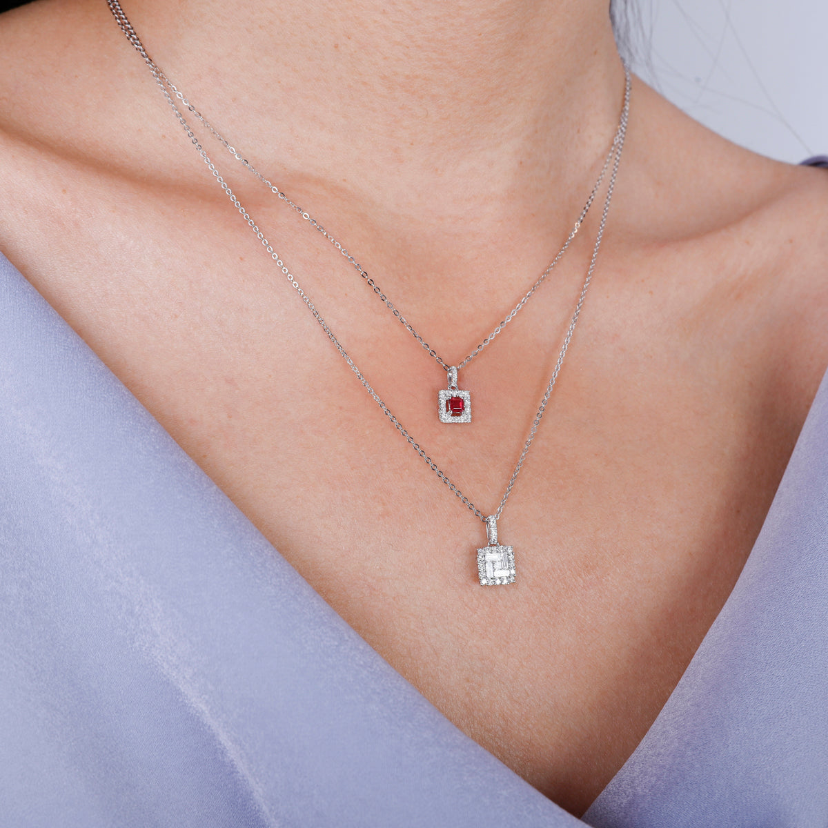 Square Open Halo Necklace