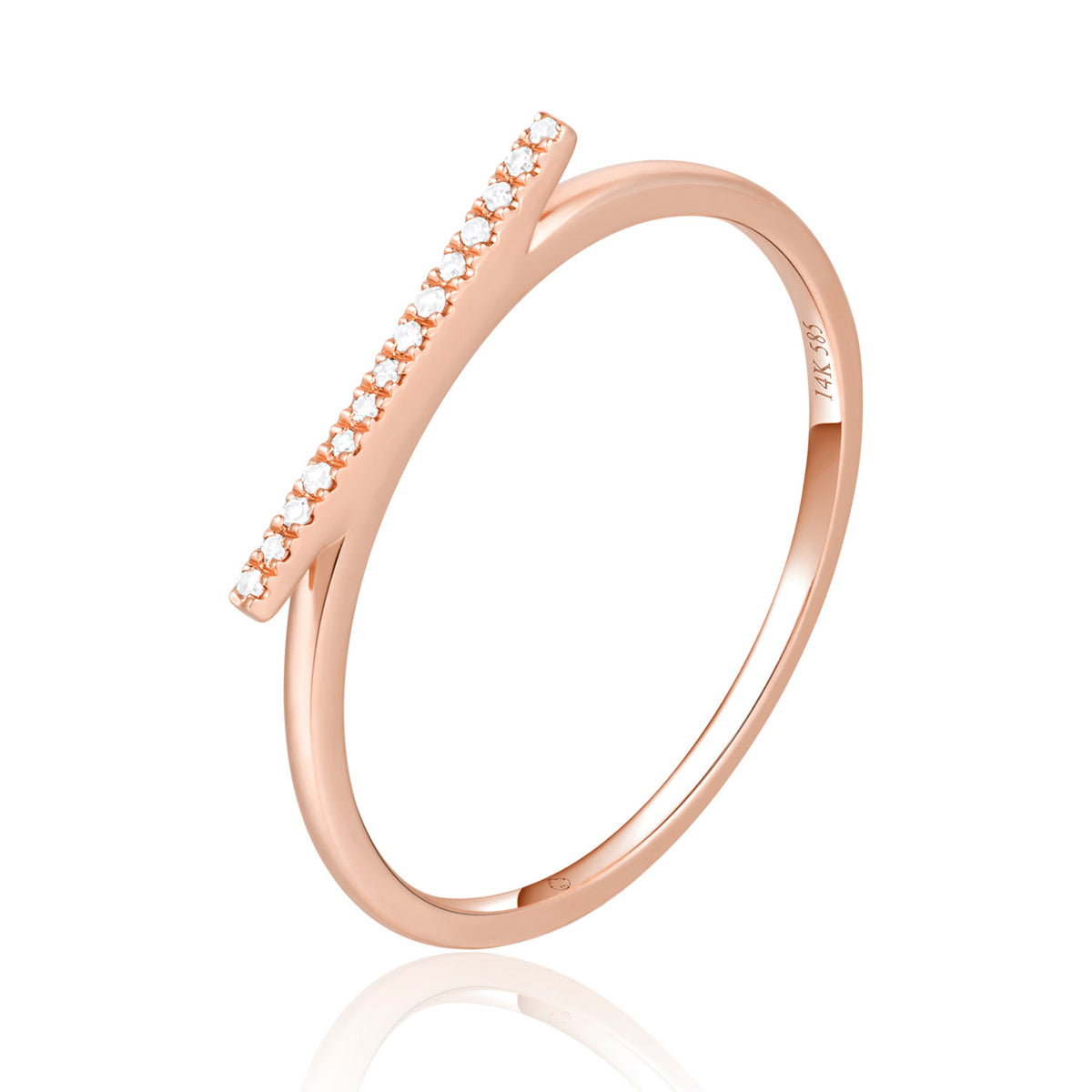 Crafted with sleek sophistication. Golden bar of alluring diamonds, showcased in polished 14K ring.