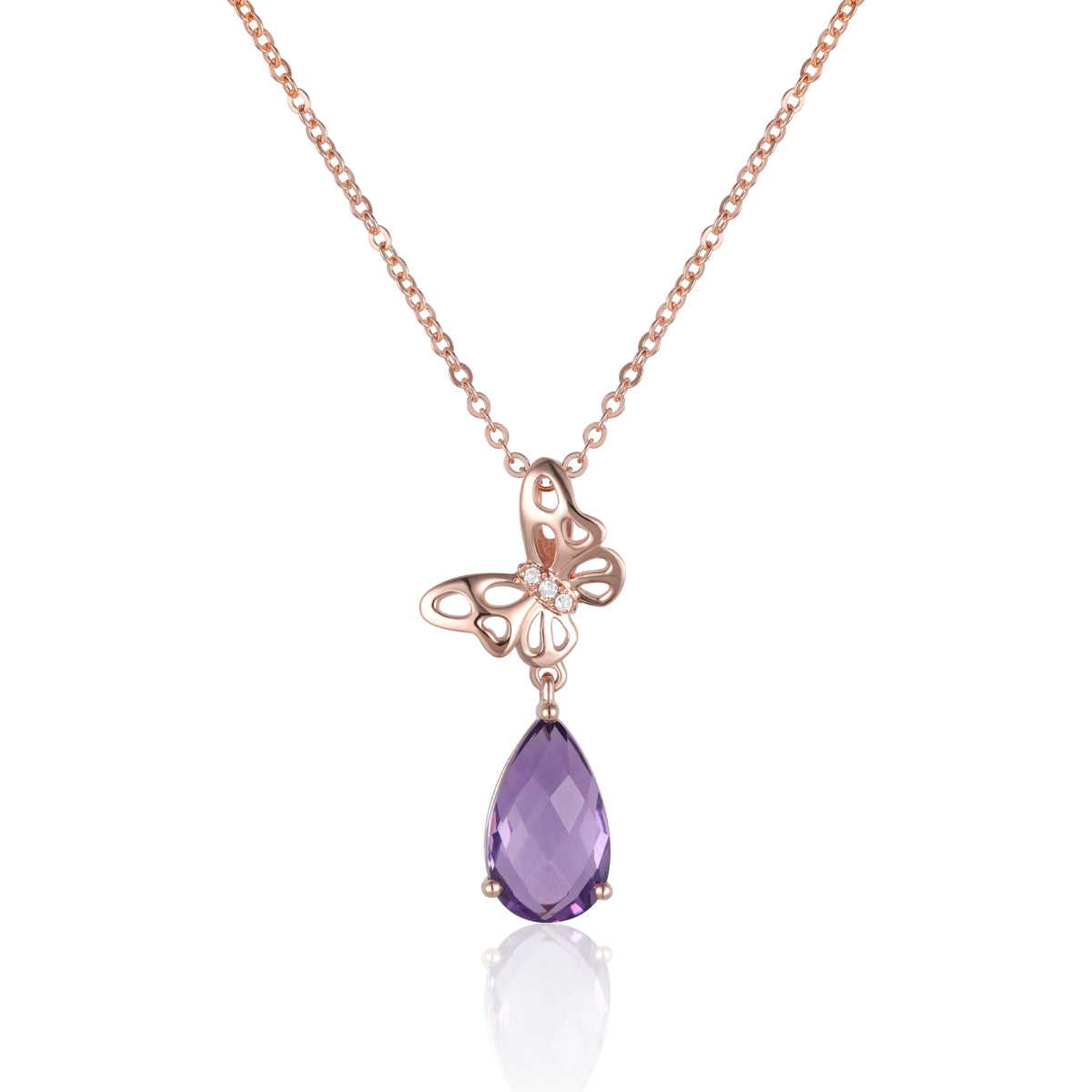 Timeless butterfly design in gold with a dangling gemstone. Variety of gemstone for self-expression