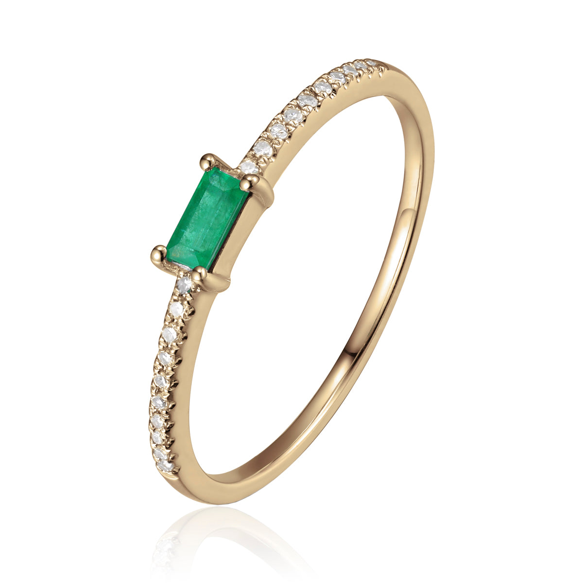 Baguette Stacking Ring has a diamond cluster on an eternity band. A variety of precious stones. 