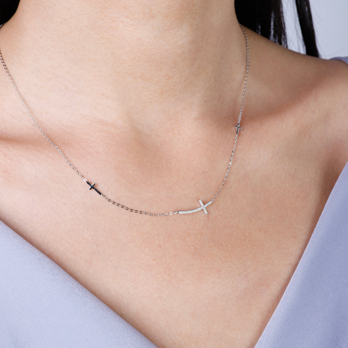 Side Cross Diamond Necklace