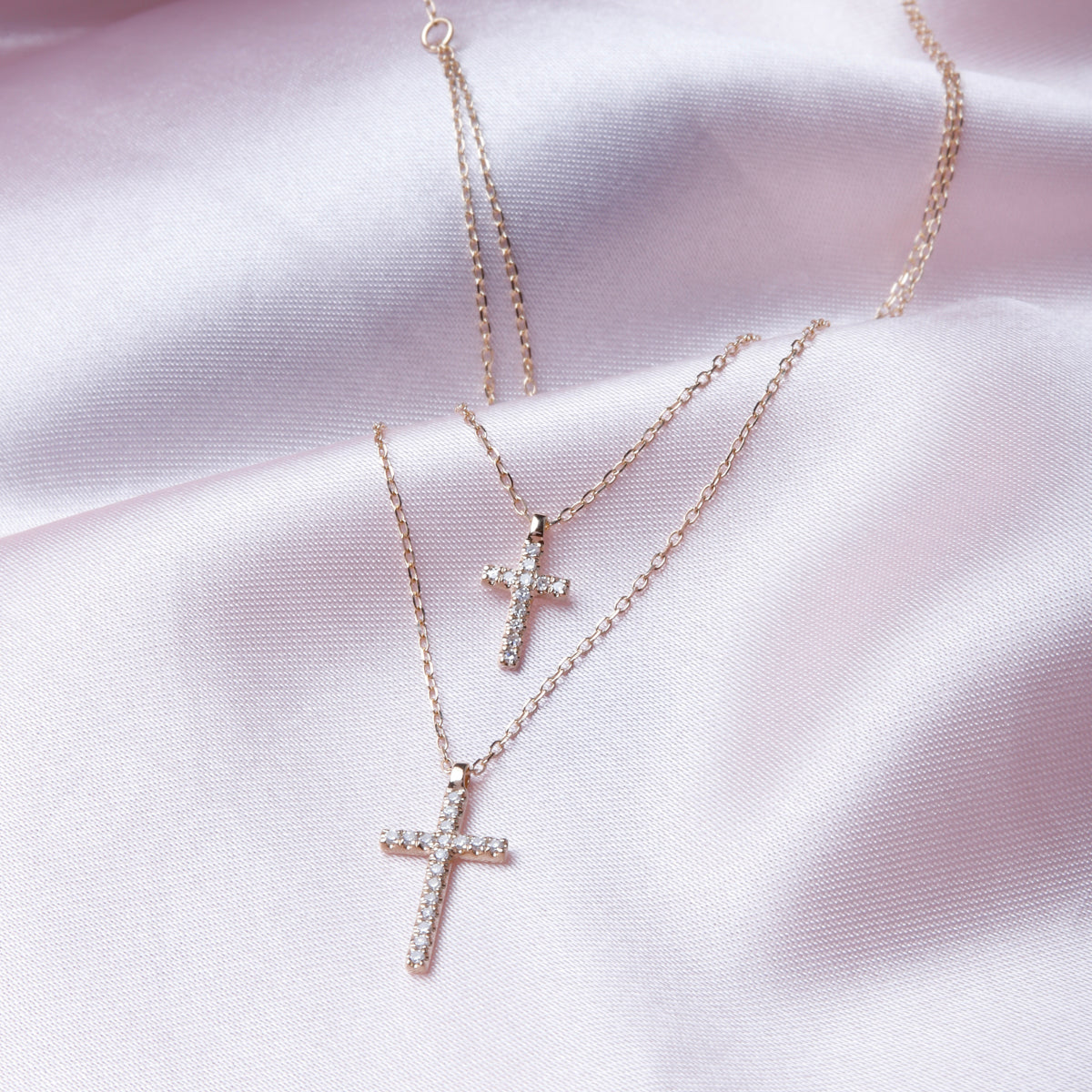 Double Strand Diamond Cross Necklace