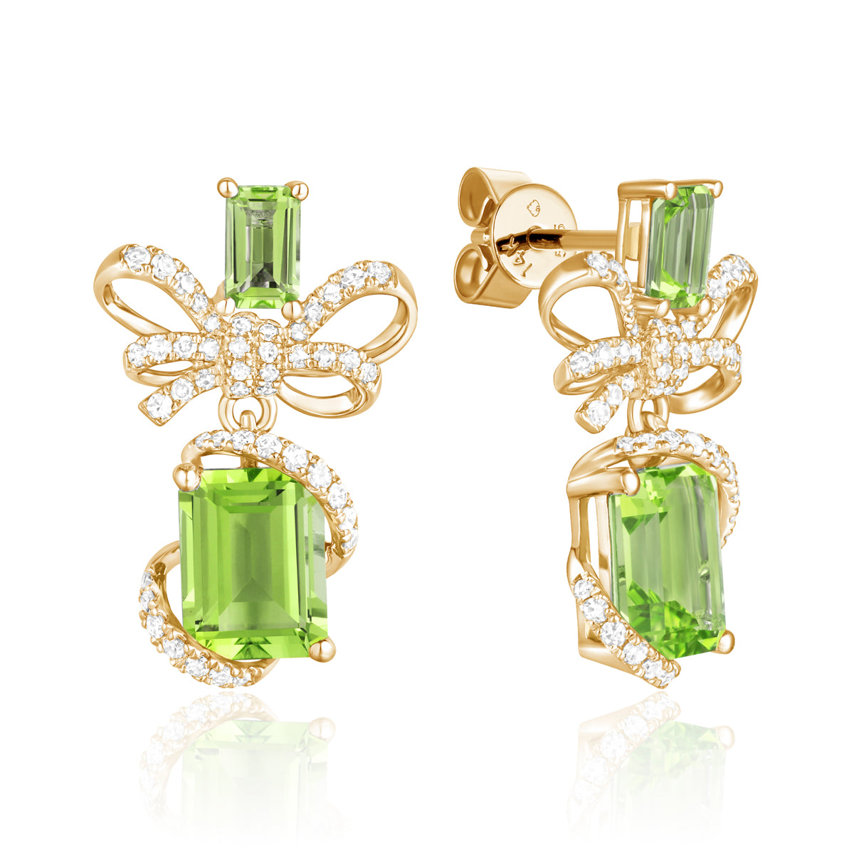 Bow Wrap Drop Earrings with radiant gemstones. Bows with glimmering diamonds and variety of gems. 