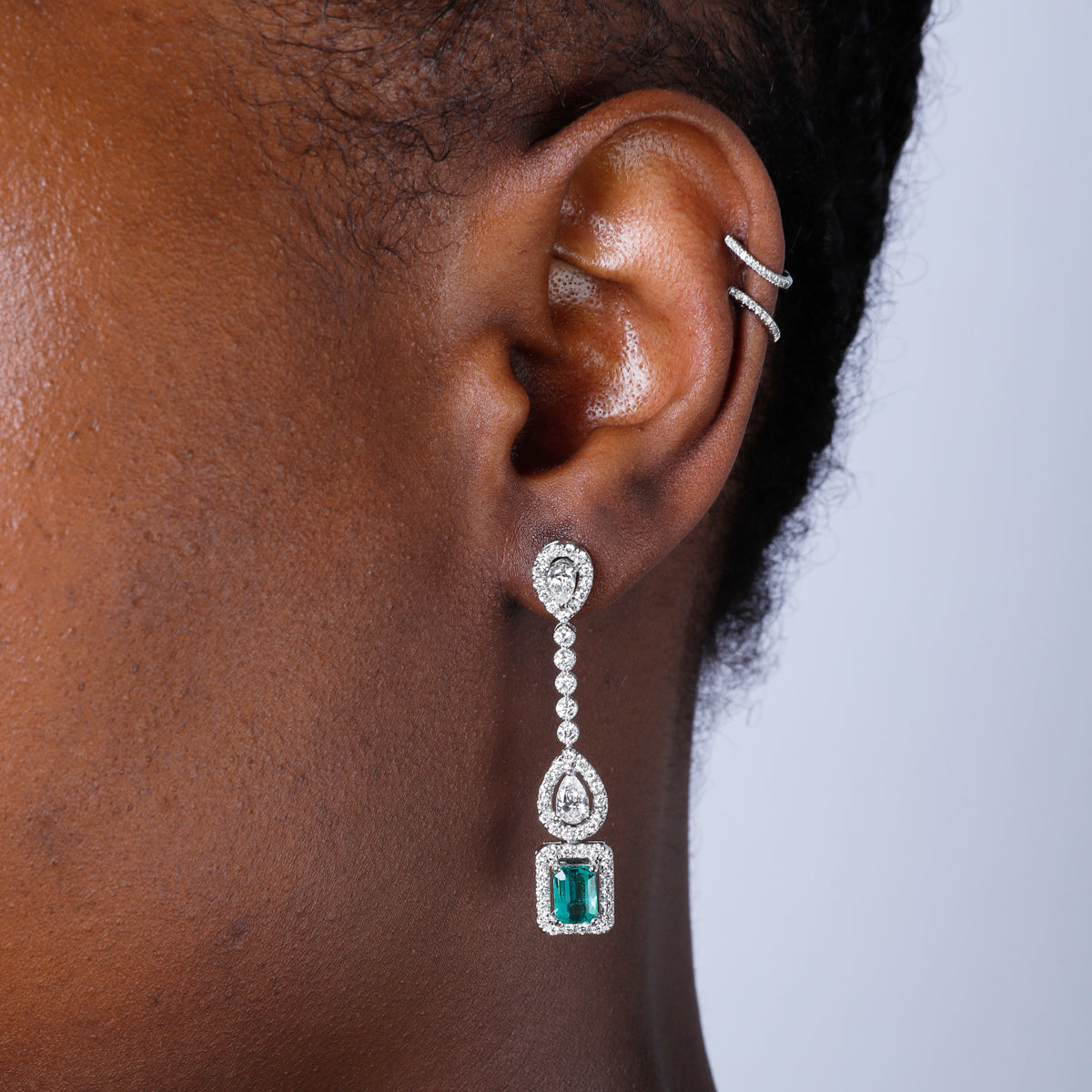 Emerald - Diamond Drop Earrings