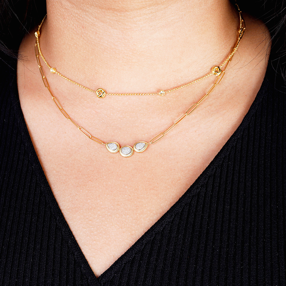 Gilded Pave Teardrop Chain Necklace