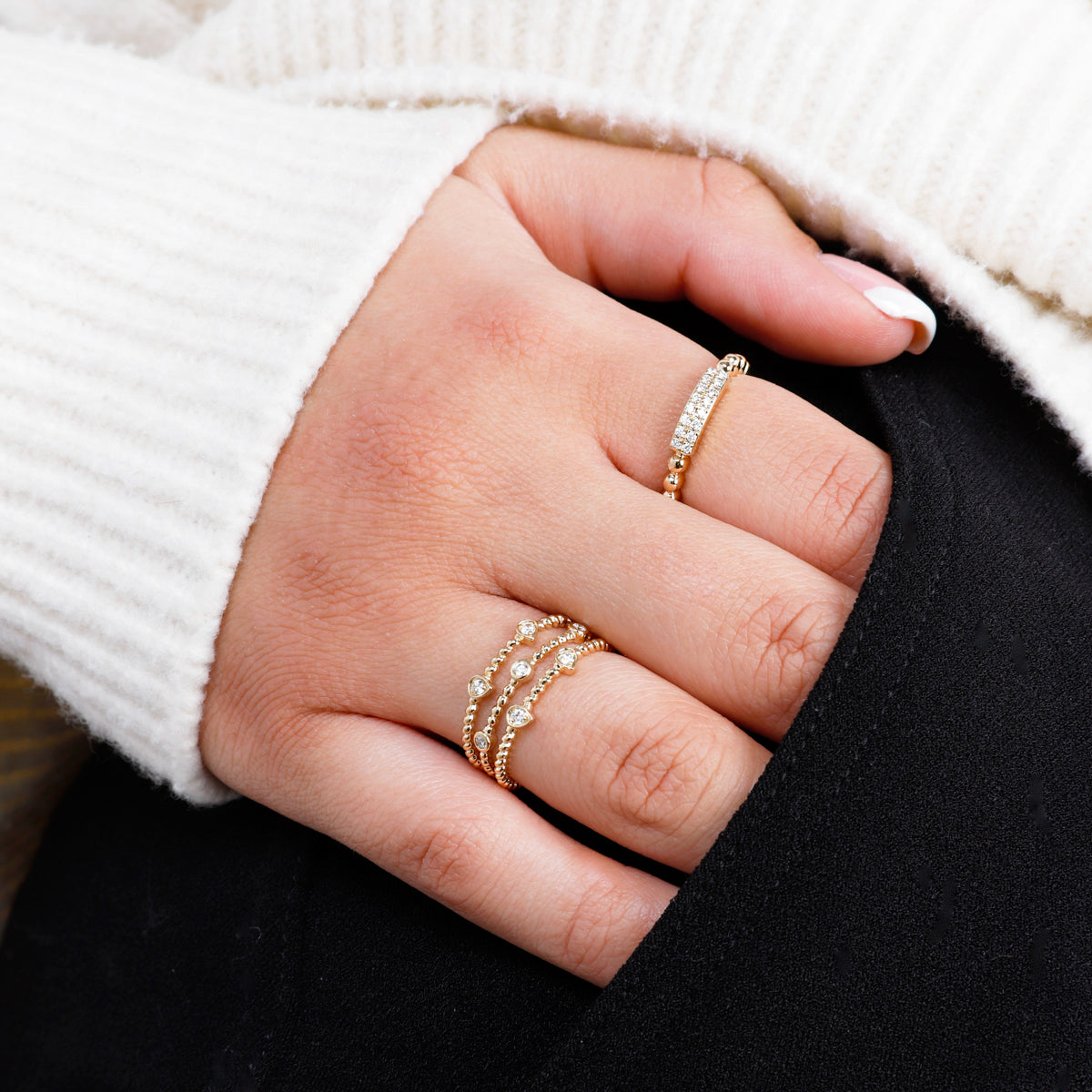 Beaded Trio Teardrop Ring