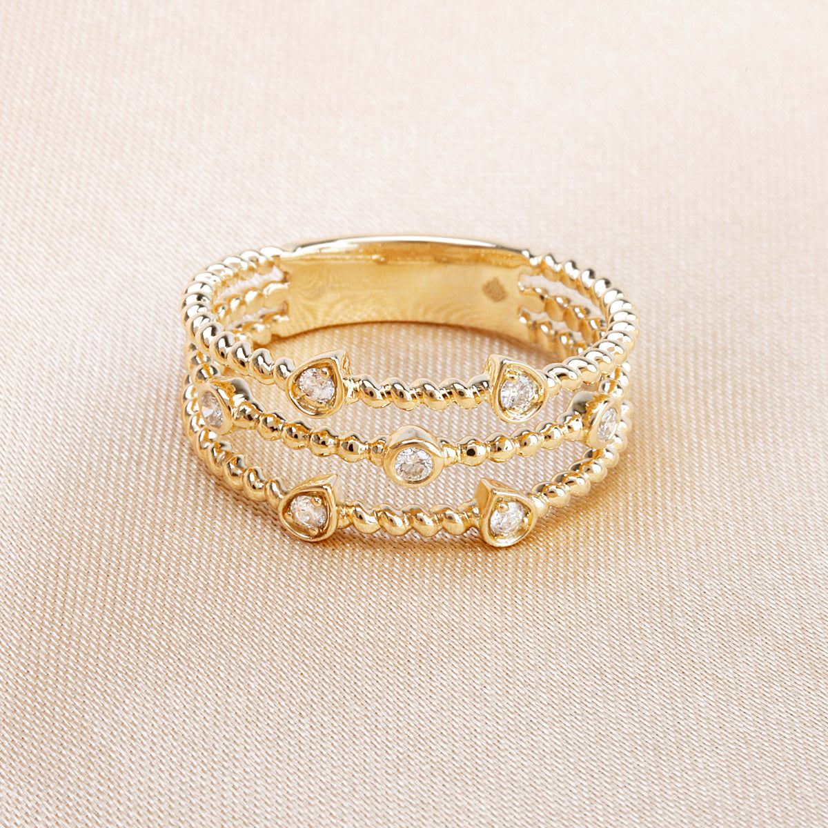 Beaded Trio Teardrop Ring