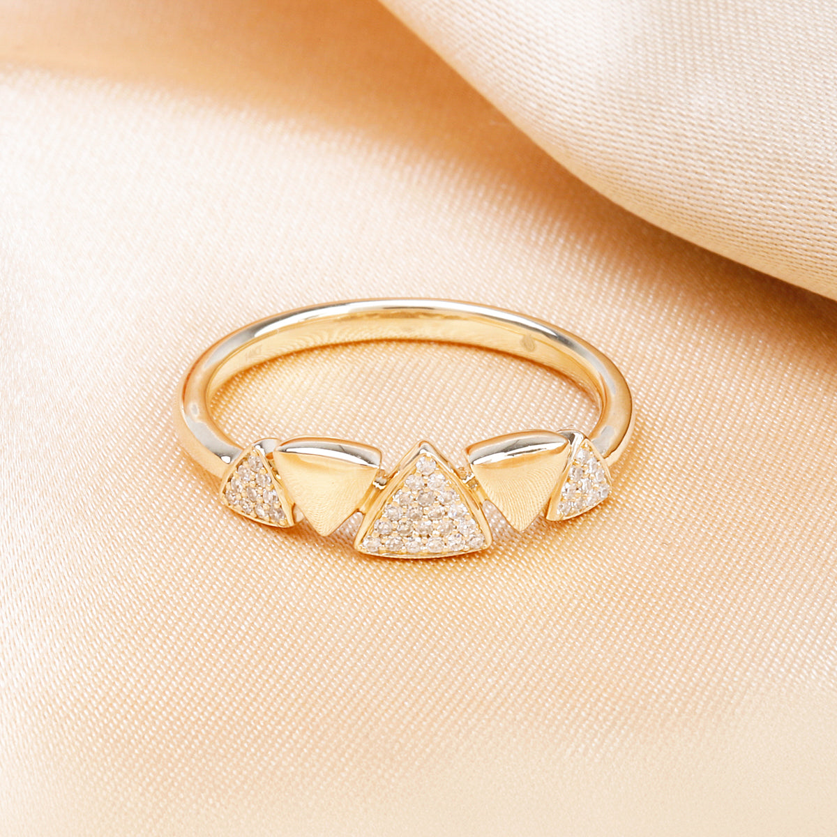 Golden Pyramids Pave Ring