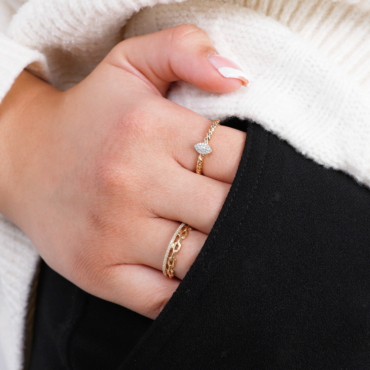 Twisted Marquise Pave Ring