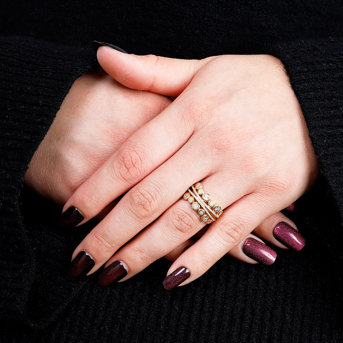 Bubble and Diamond Row Ring