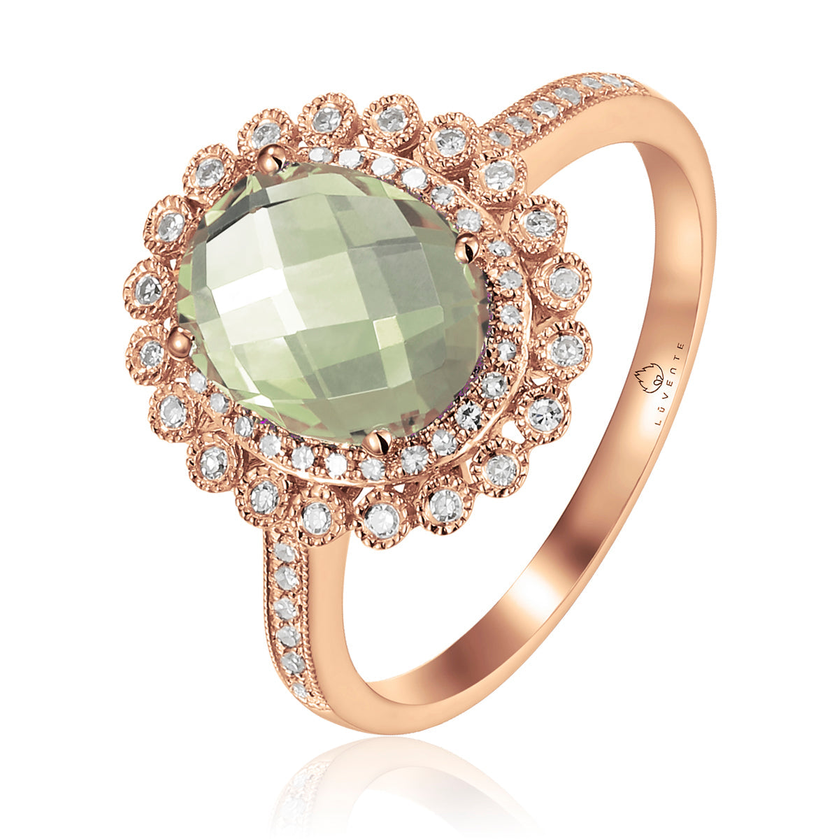 Intricately carved floral patterns and gemstones in the center adds to the ring's luxurious aura. 