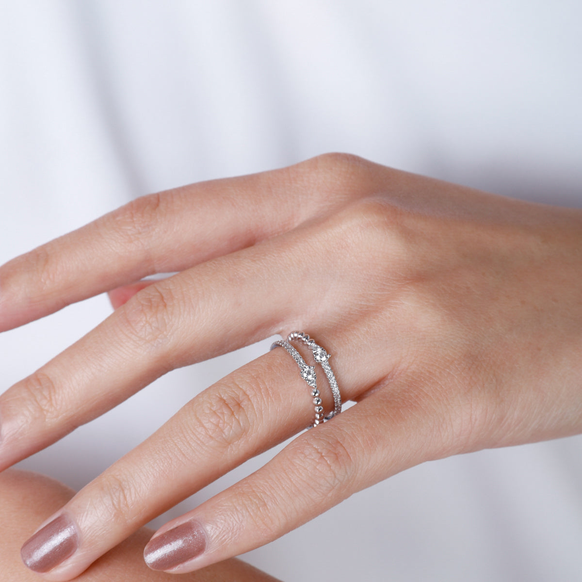 Diamond Double Row Ring with a beaded design and shimmering diamonds. 