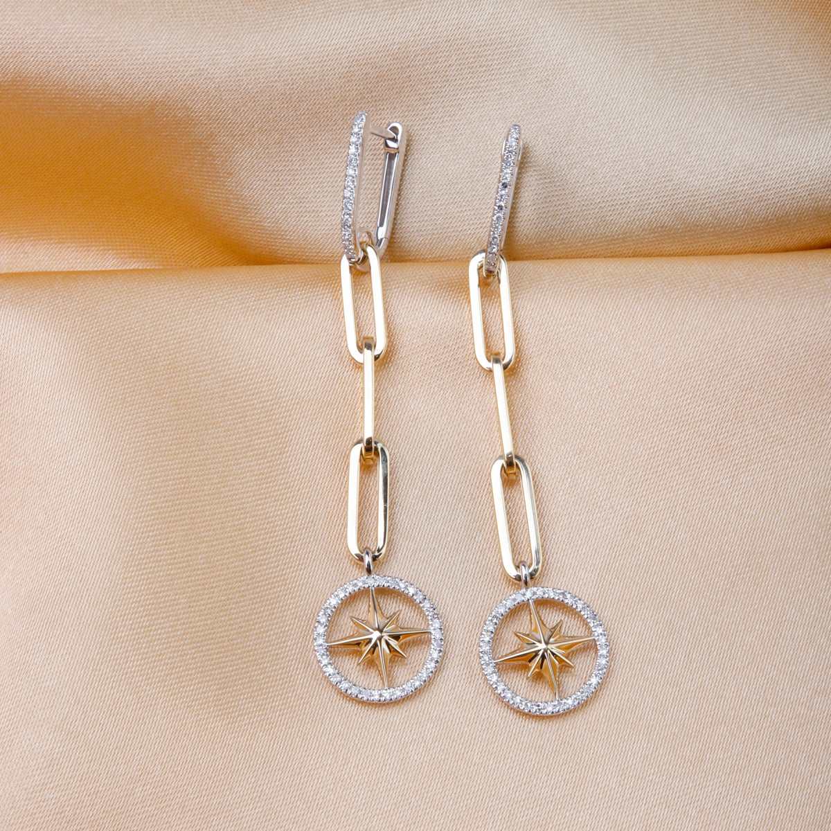 Framed Starburst Chain Drop Earrings