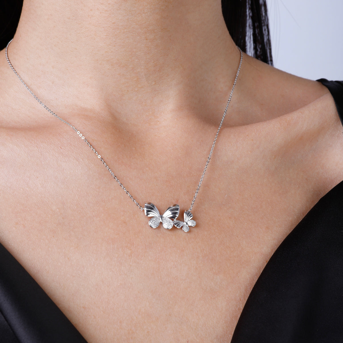 Butterflies Pave Necklace, design creates a glistening effect. Classic design-dainty and feminine