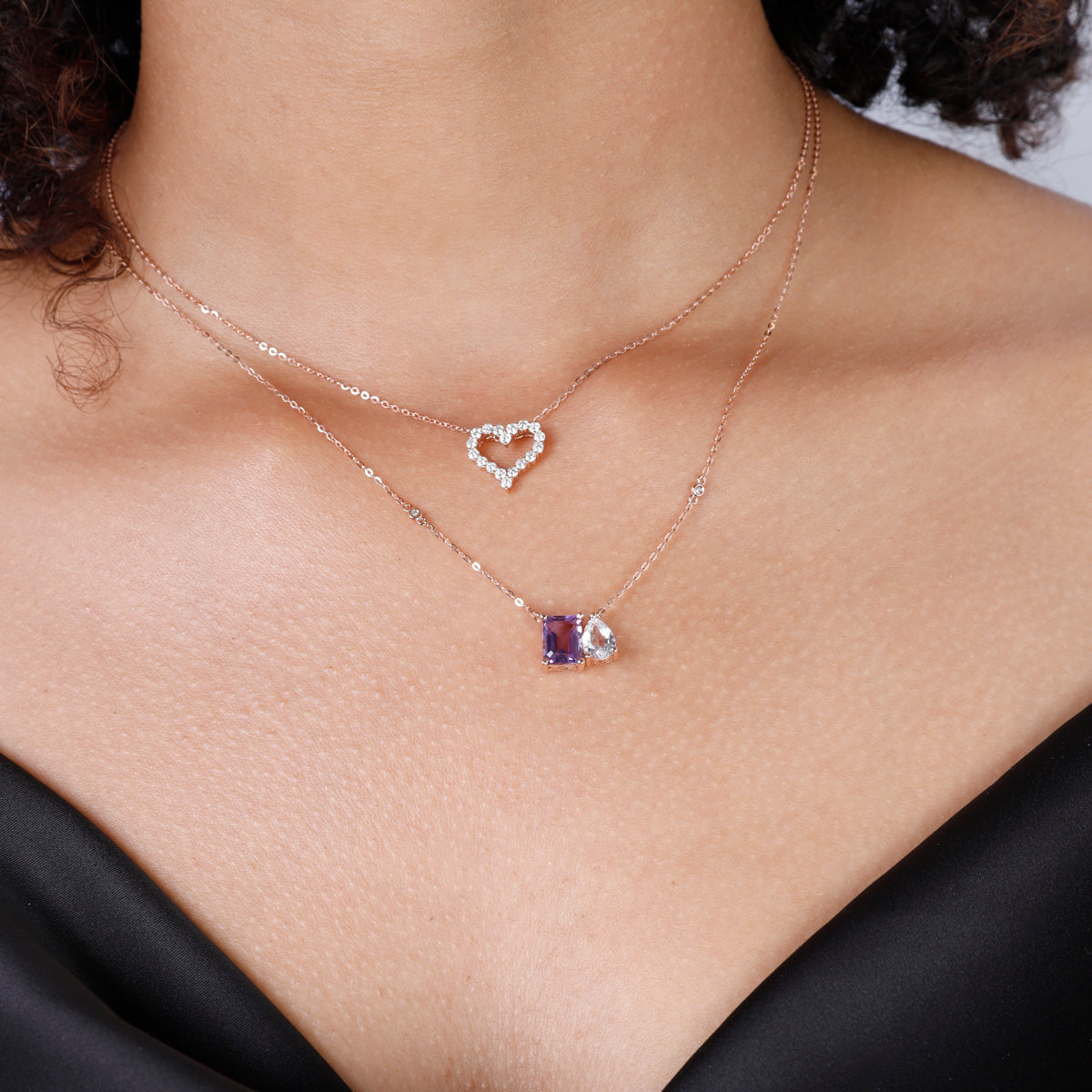 Moi et Toi Emerald Cut & Pear Shape Necklace
