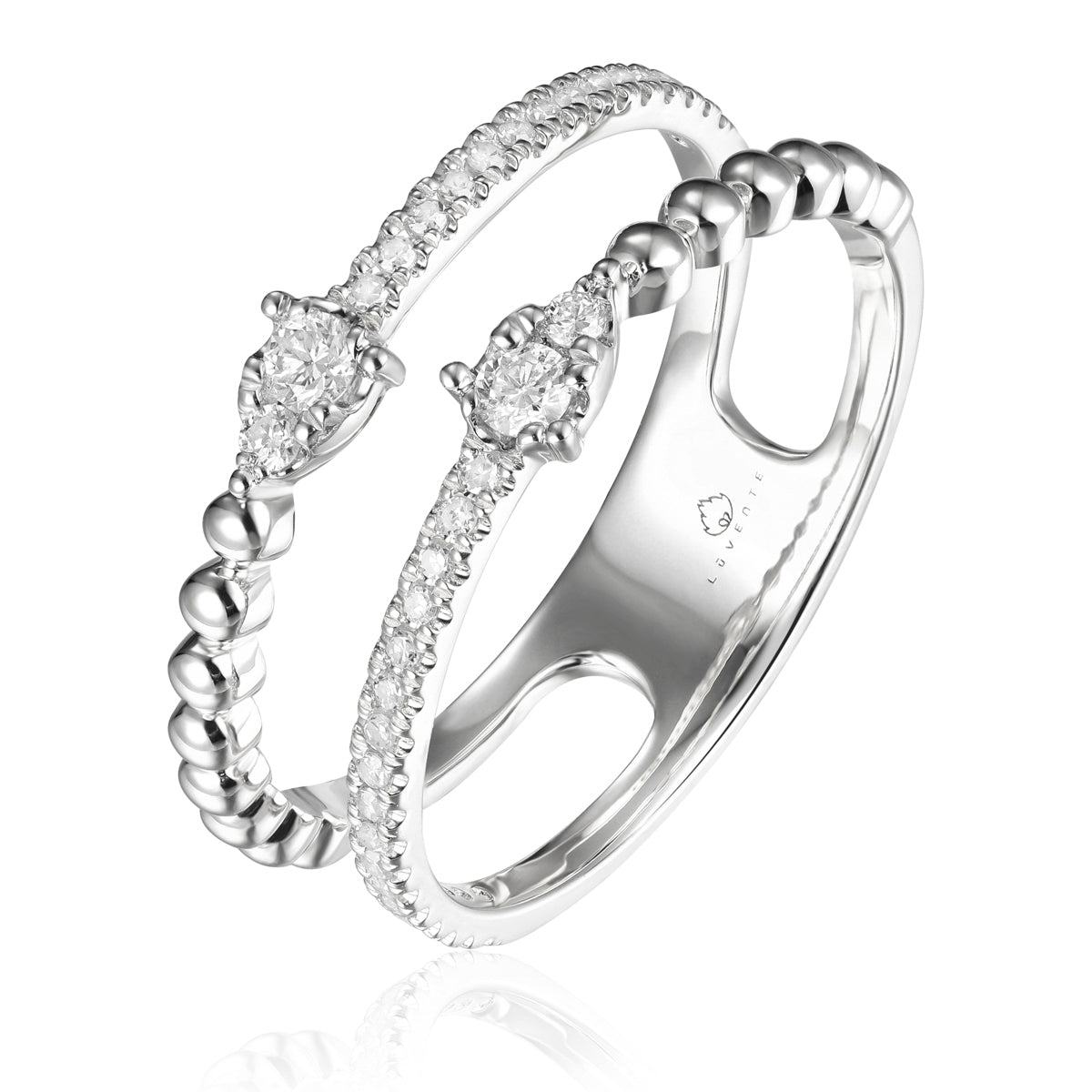 Diamond Double Row Ring with a beaded design and shimmering diamonds. 