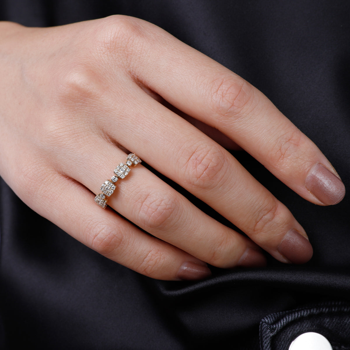 Pave Square Diamond Band