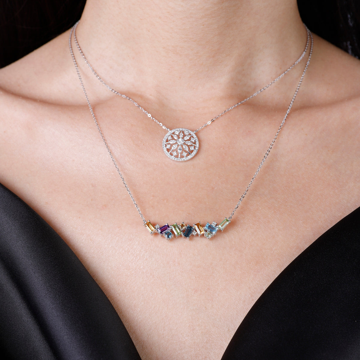 Emerlad Cut Multi Color Necklace