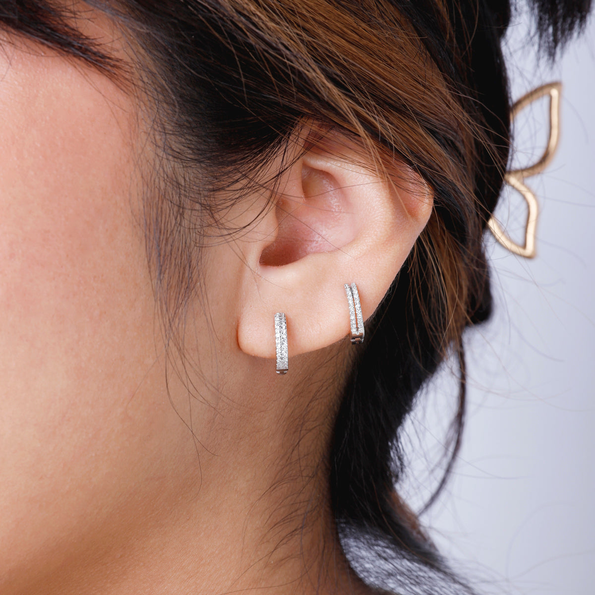 Double Row Diamond Huggie