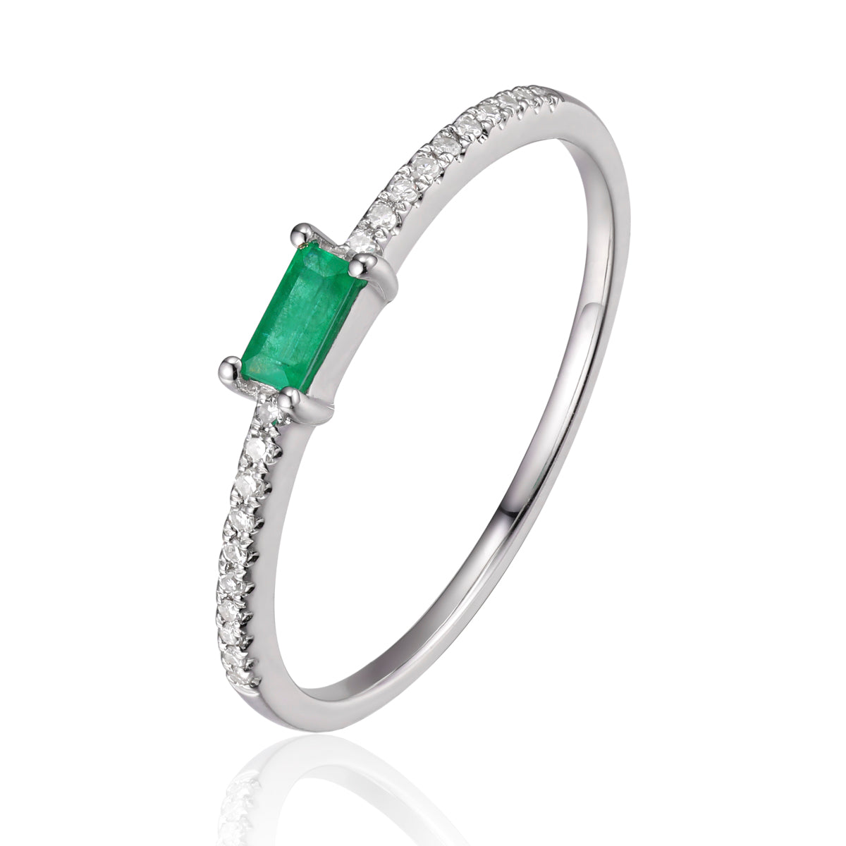 Baguette Stacking Ring has a diamond cluster on an eternity band. A variety of precious stones. 