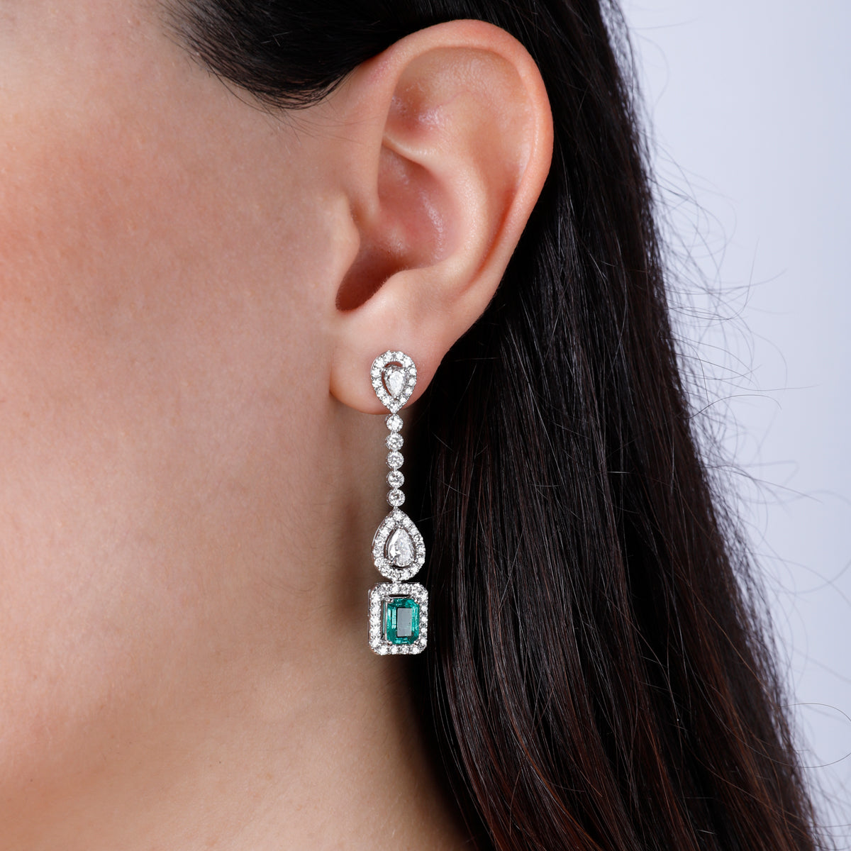 Emerald - Diamond Drop Earrings