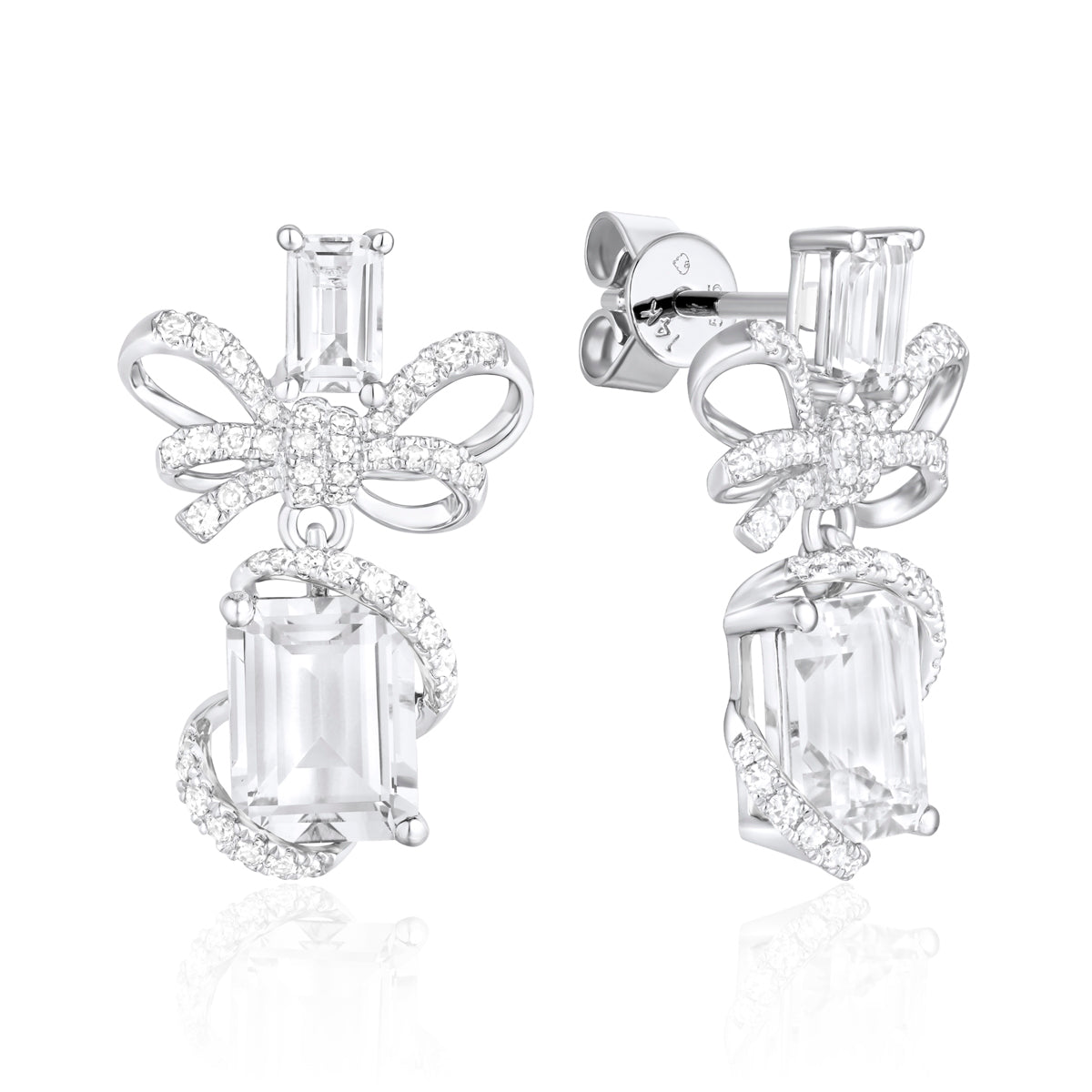 Bow Wrap Drop Earrings with radiant gemstones. Bows with glimmering diamonds and variety of gems. 